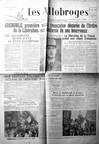 Premier numéro du journal Les Allobroges, 23 août 1944